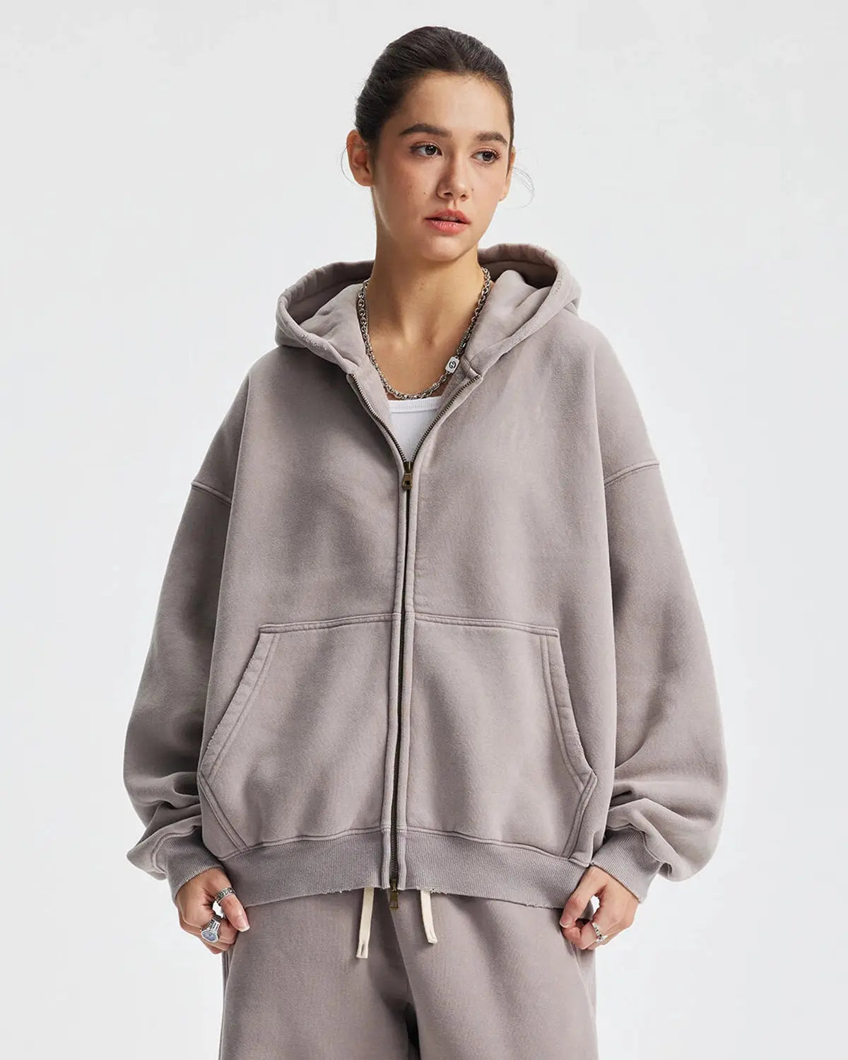 Boxy Fit Acid Washed Fleece Zip Up Hoodies | Inflation Streetwear