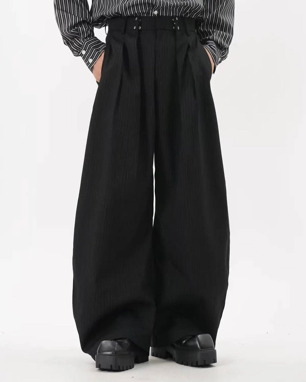 Black Striped Barrel Suit Pant | INFLATION Streetwear