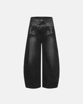 Graphic Embroidered Washed Barrel Jeans | Inflation Streetwear