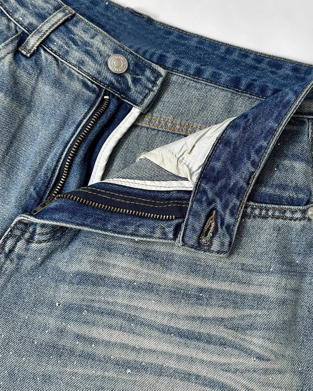Rhinestone Washed Barrel Baggy Jeans | Inflation Streetwear