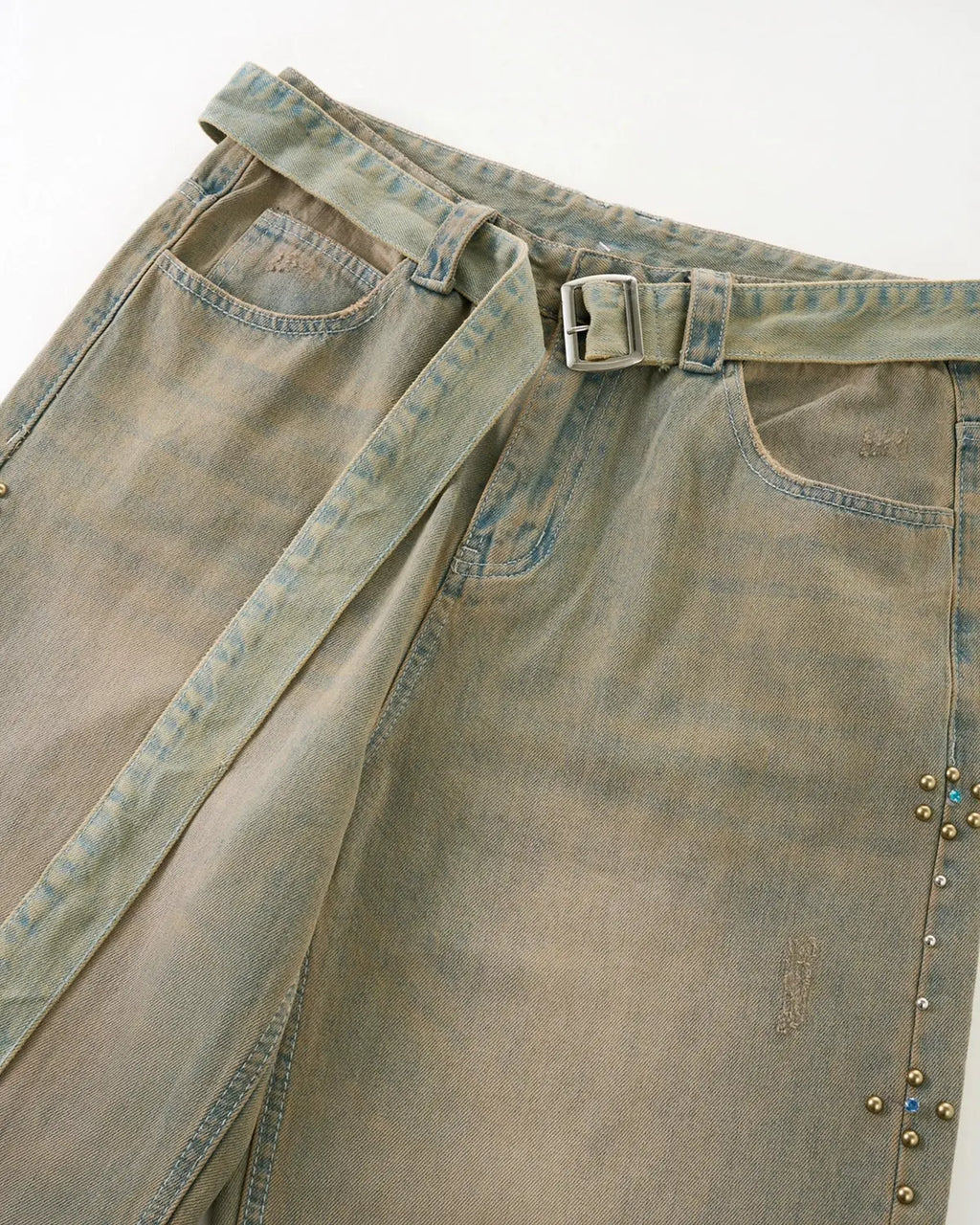 Beaded Studded Washed Baggy Jeans | INFLATION Streetwear