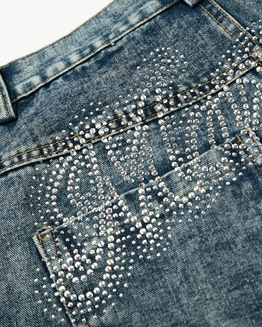 Rhinestone Acid Wash Baggy Jeans | Inflation Streetwear
