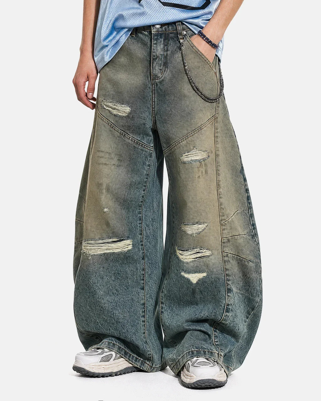 Distressed Dirty Wash Barrel Jeans | Inflation Streetwear