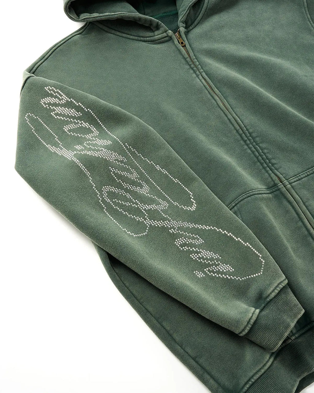Rhinestone Distressed Washed Zip Up Hoodies | Inflation Streetwear