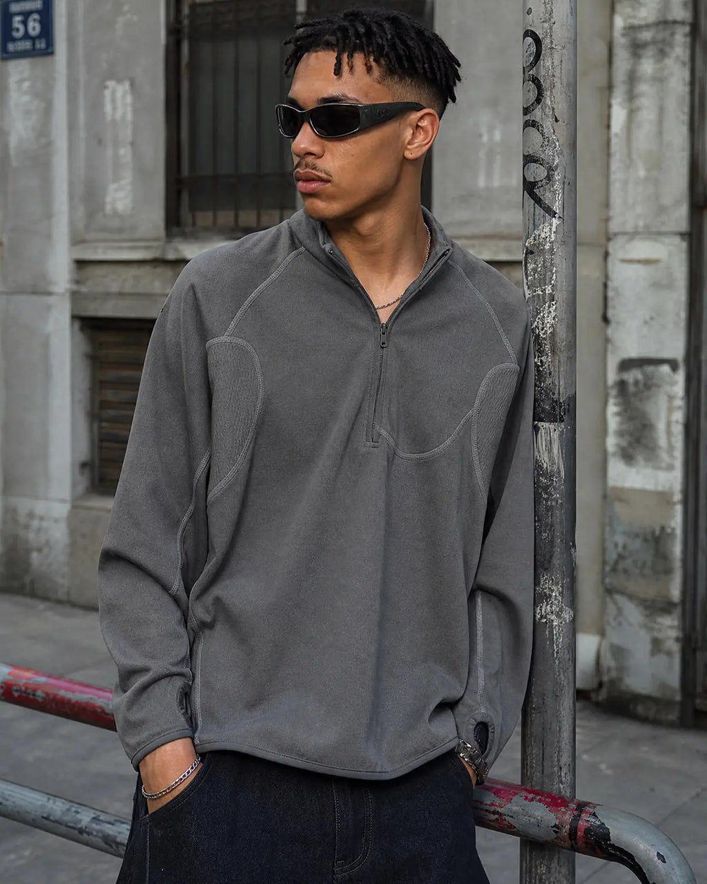 Breathable Grid Fleece Half-Zip Sweatshirt | Inflation Streetwear
