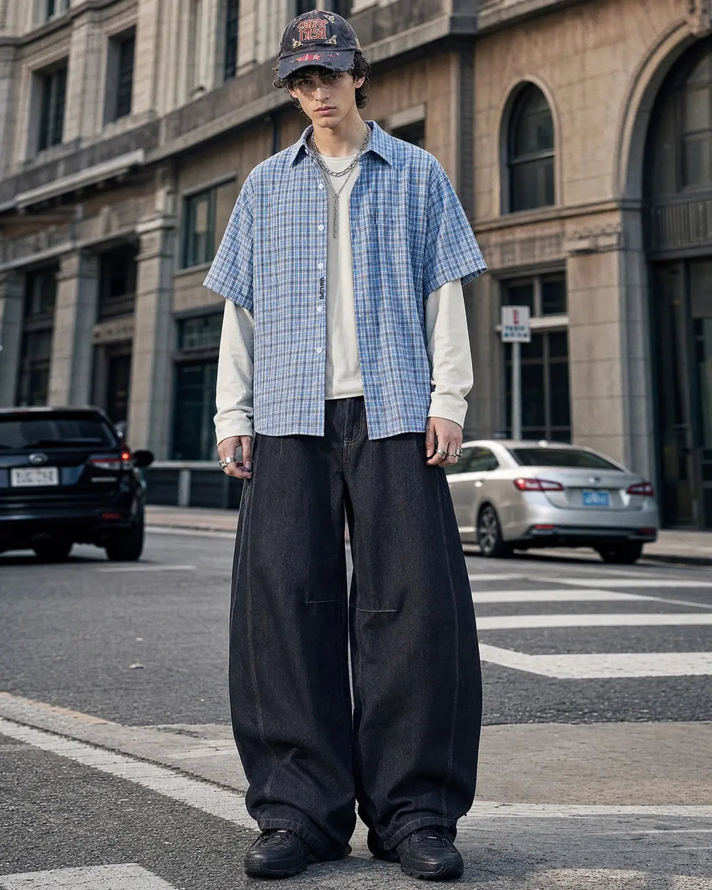 INFLATION Raw Color Barrel Baggy Jeans