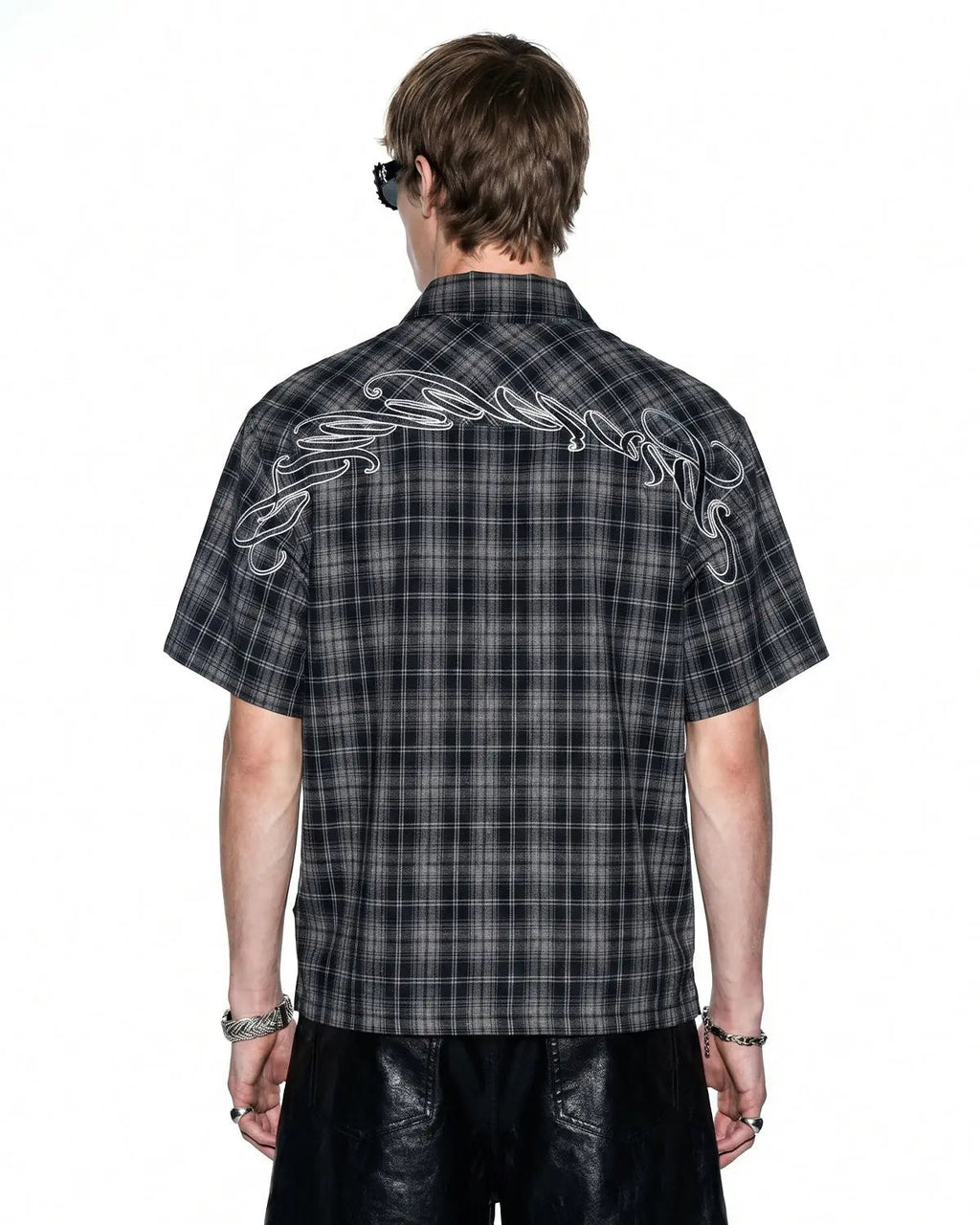 Plaid Script Embroidered Shirt | Inflation Streetwear