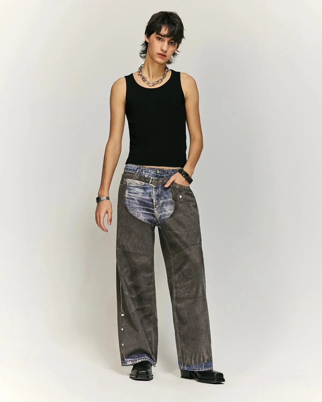 Colorblock Digital Printing Cotton Jeans | Inflation Streetwear