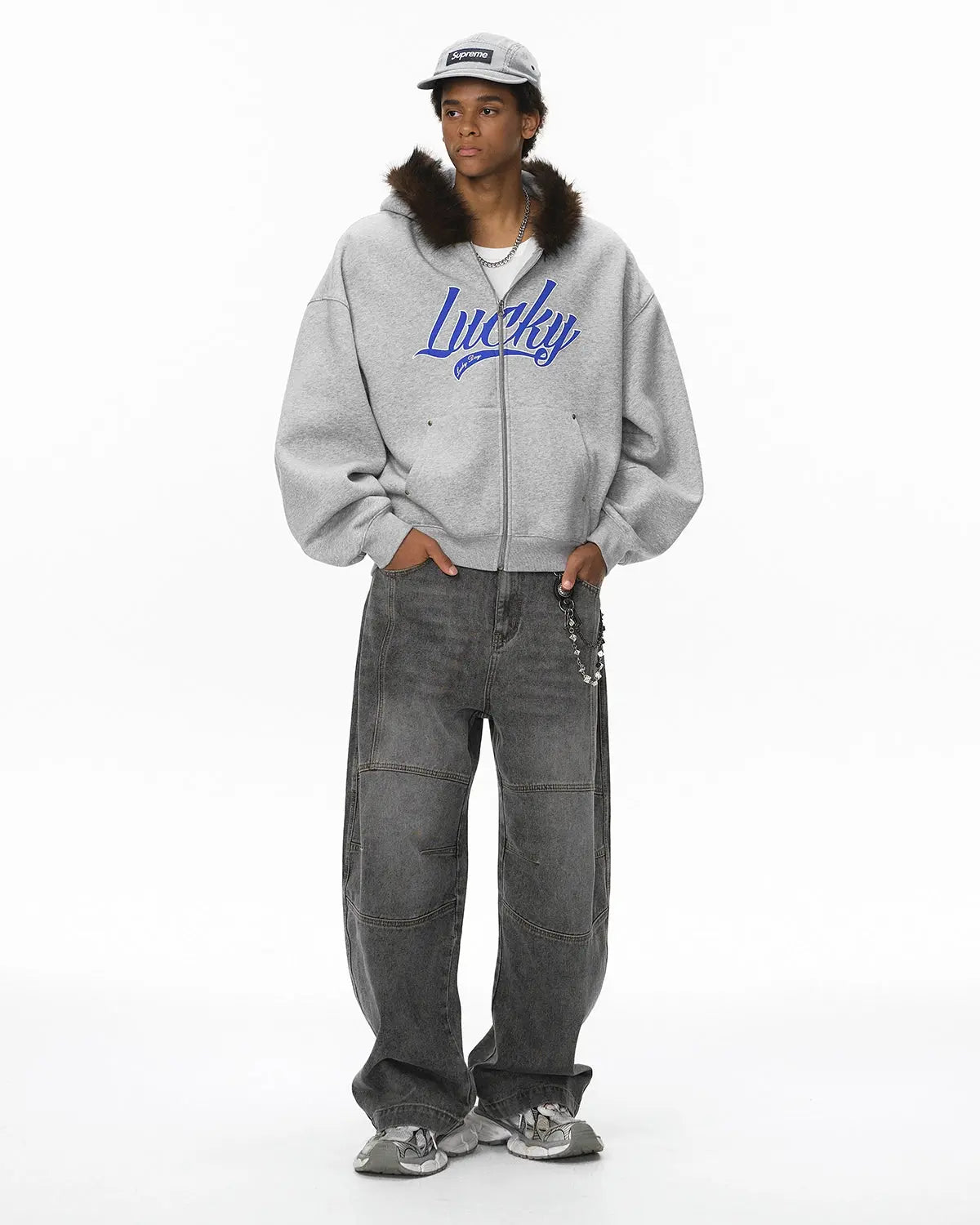 Faux Fur Collar Zip Up Hoodie Jacket  | Inflation Streetwear