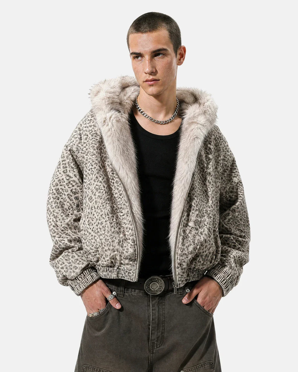Leopard Faux Fur Lined Bomber Jacket | Inflation Streetwear