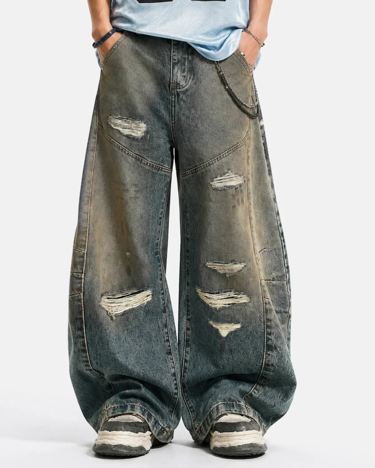Distressed Dirty Wash Barrel Jeans | Inflation Streetwear