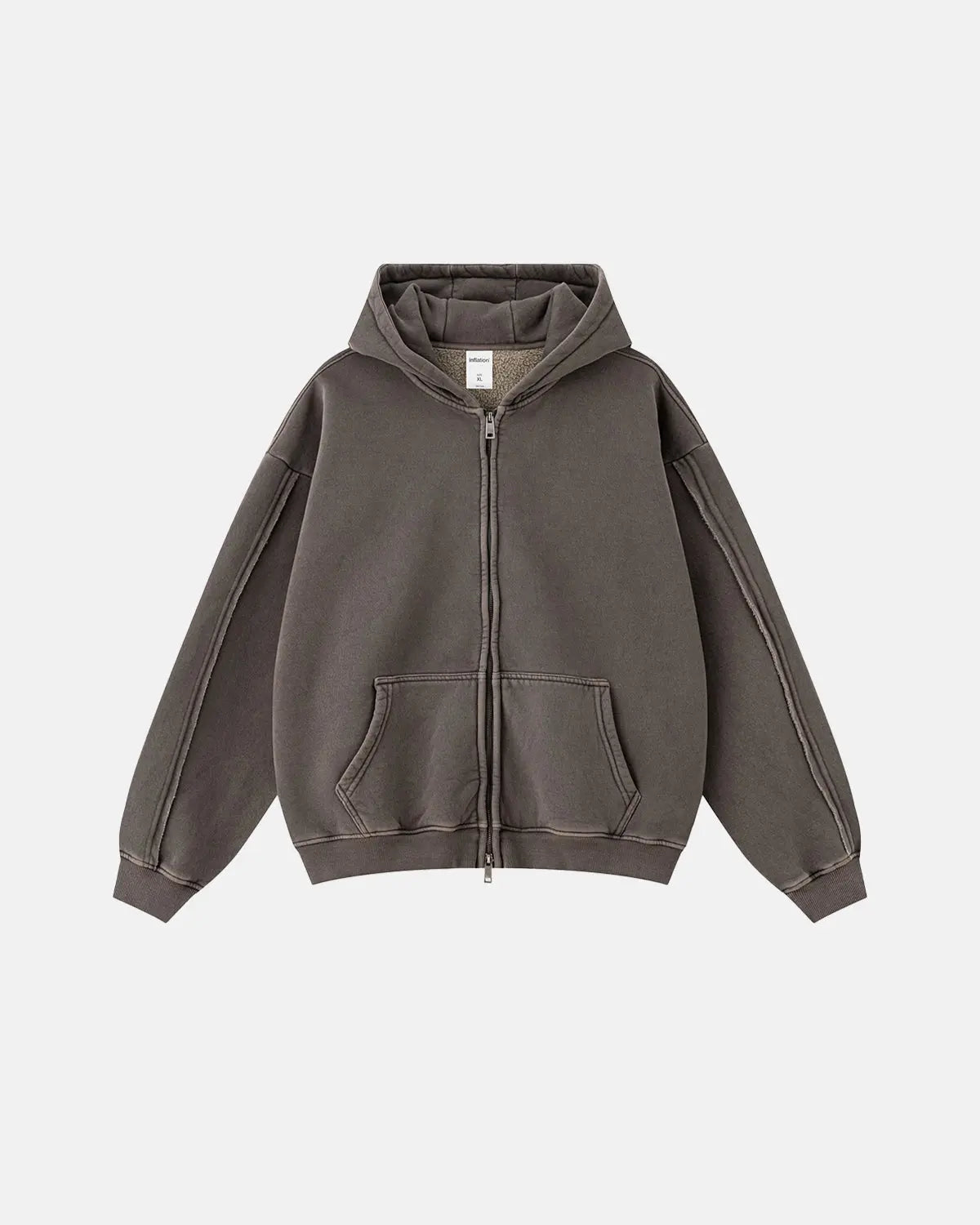 Washed Raw Edge Boxy Zip Up Hoodie | Inflation Streetwear
