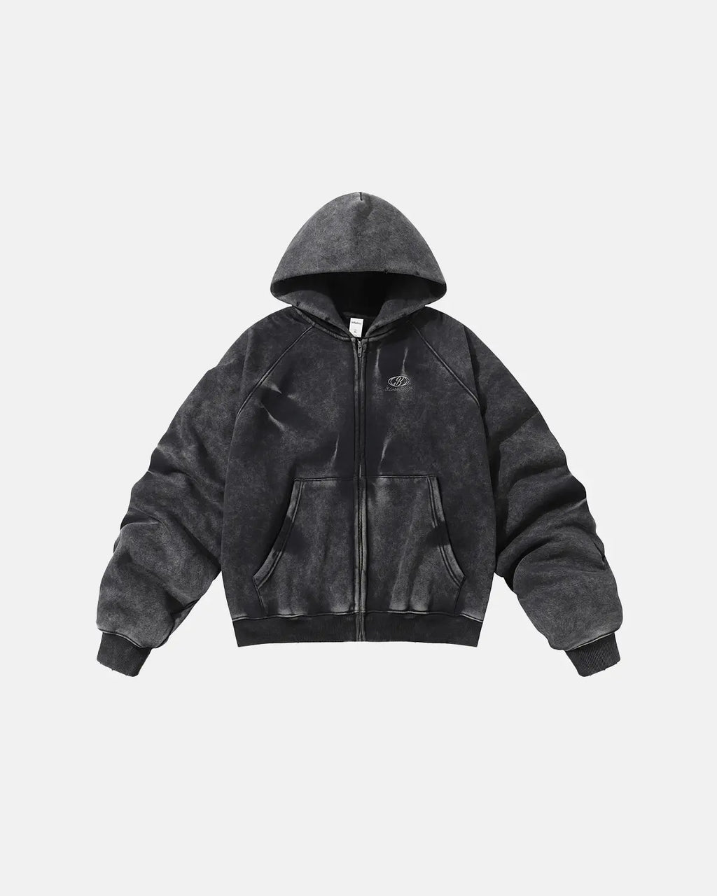 Acid Washed Embroidery Zip Up Hoodies | Inflation Streetwear