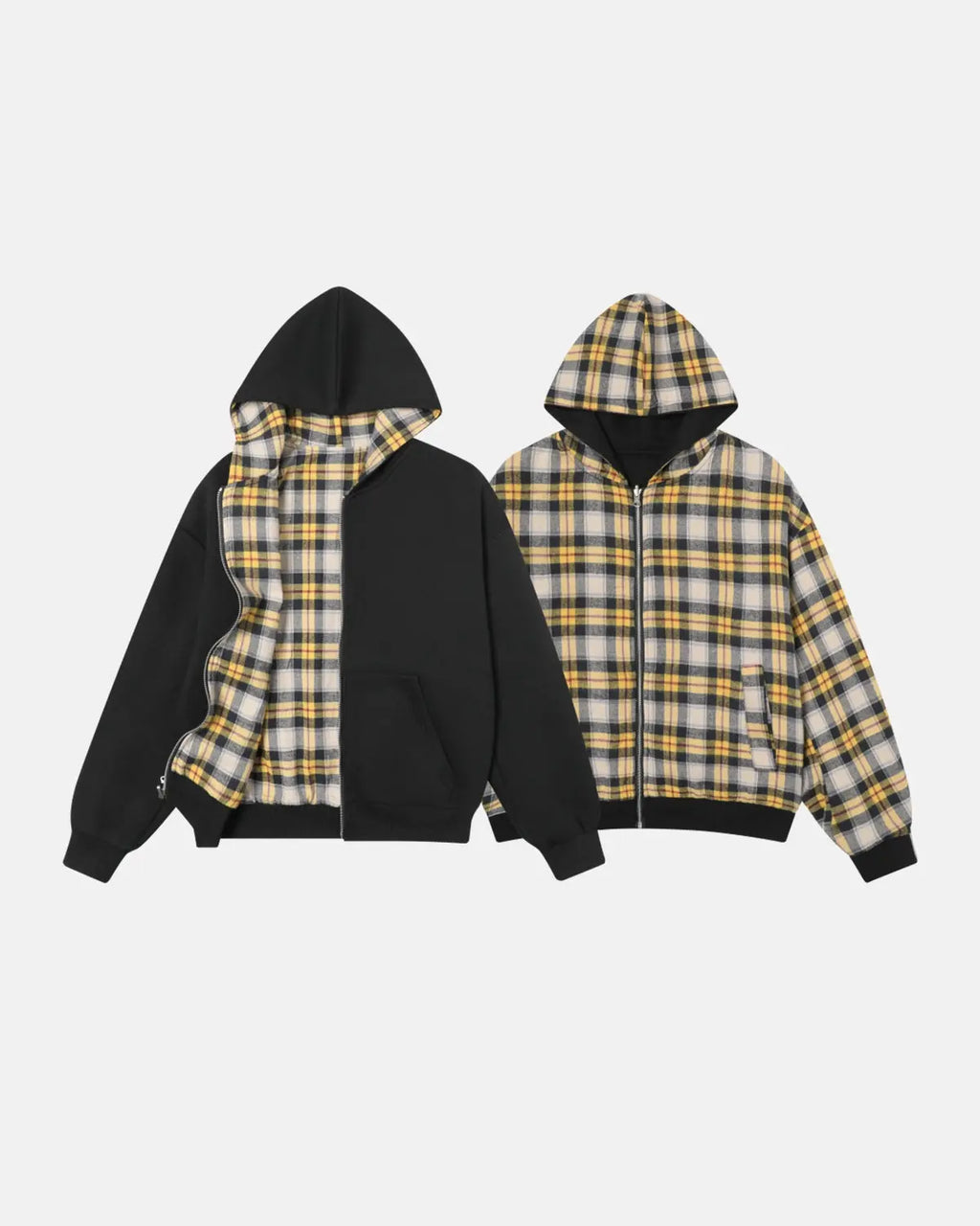 Reversible Plaid Zip Up Hoodies | Inflation Streetwear