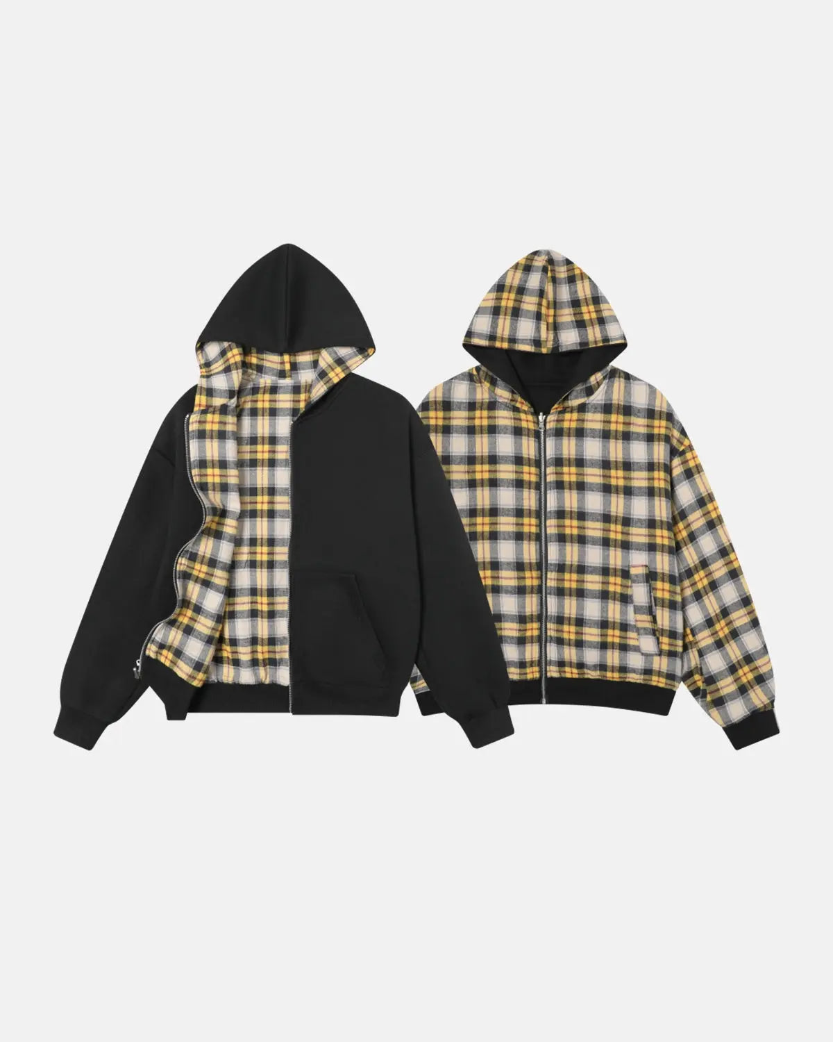 Reversible Plaid Zip Up Hoodies | Inflation Streetwear