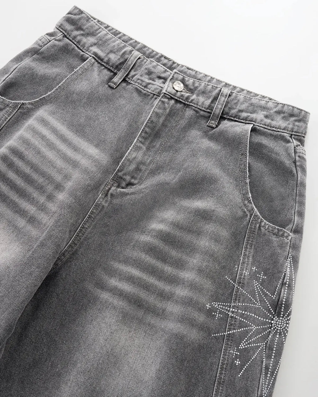 Star Graphic Rhinestone Barrel Baggy Jeans | Inflation Streetewear