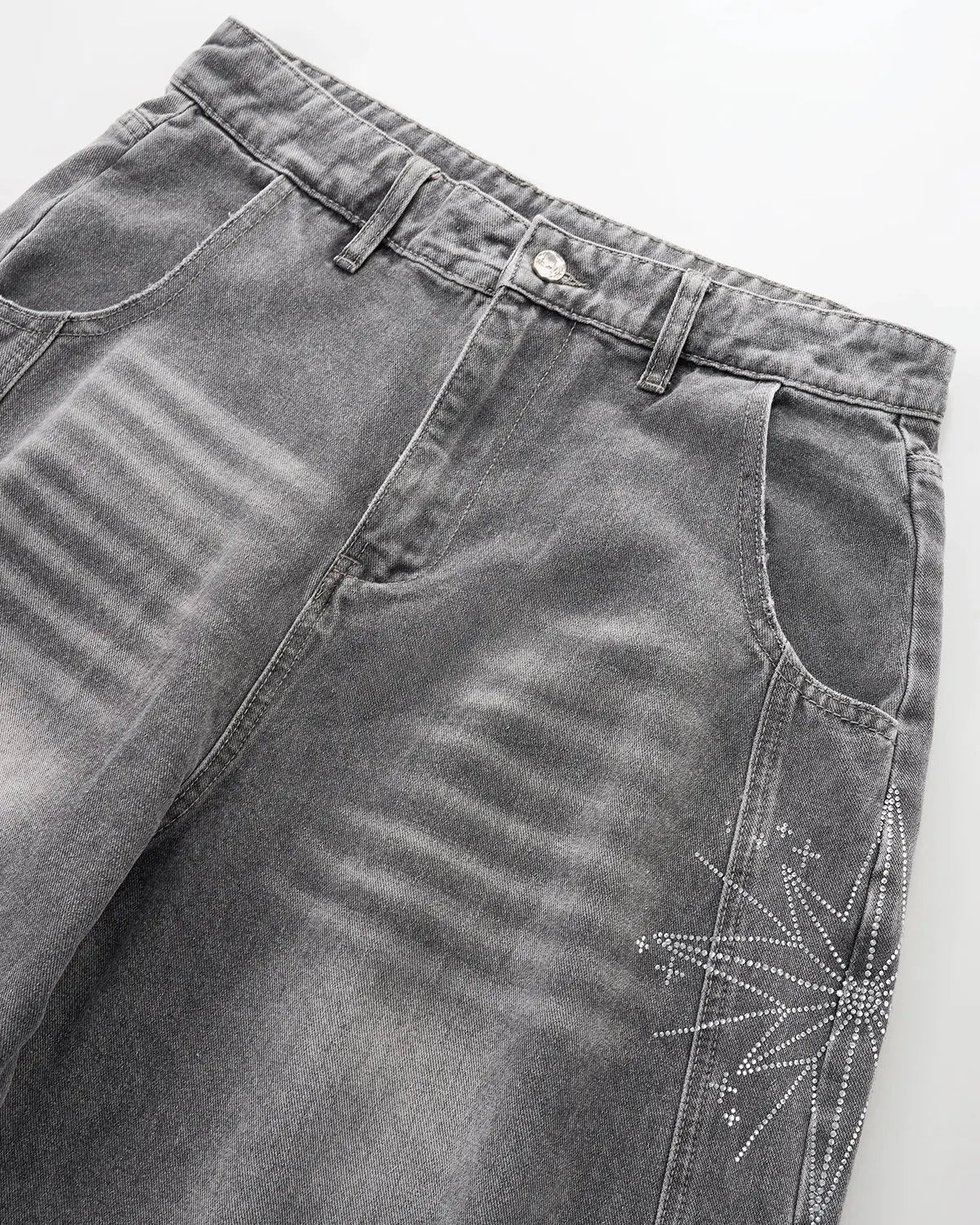 Star Graphic Rhinestone Barrel Baggy Jeans | Inflation Streetewear