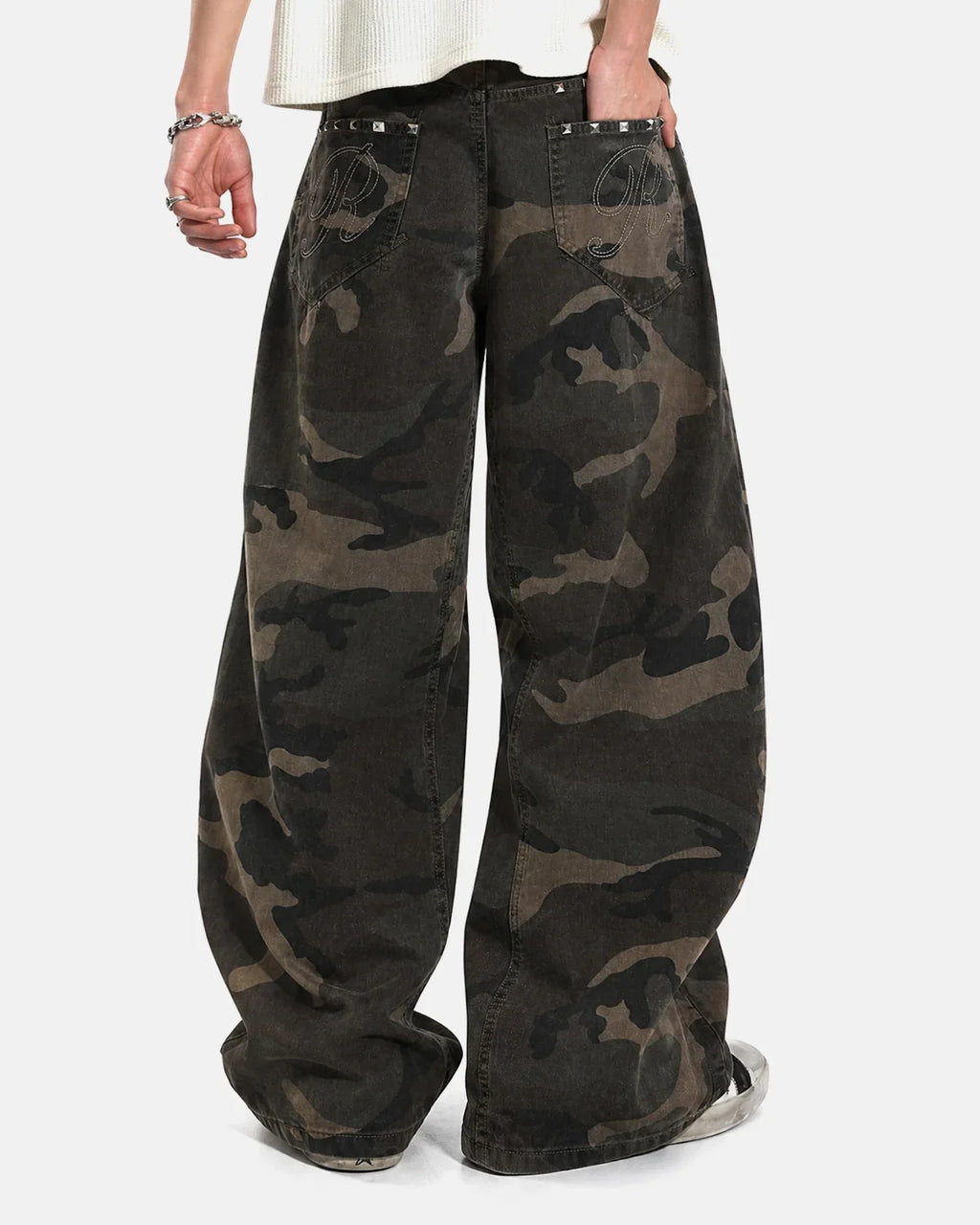 Studded Camo Barrel Jeans | Inflation Streetwear