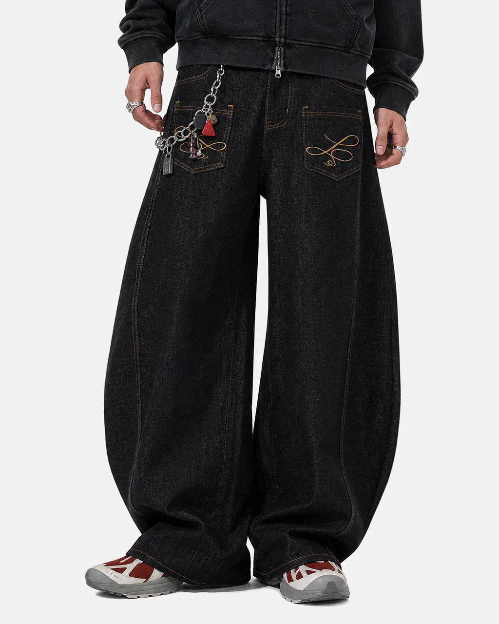 Pocket Embroidery Raw Barrel Jeans | Inflation Streetwear
