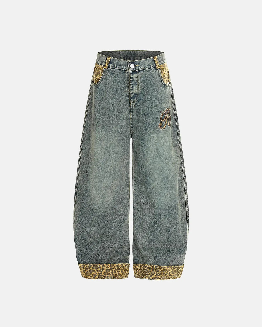 Leopard Patchwork Embroidery Baggy Jeans | Inflation Streetwear