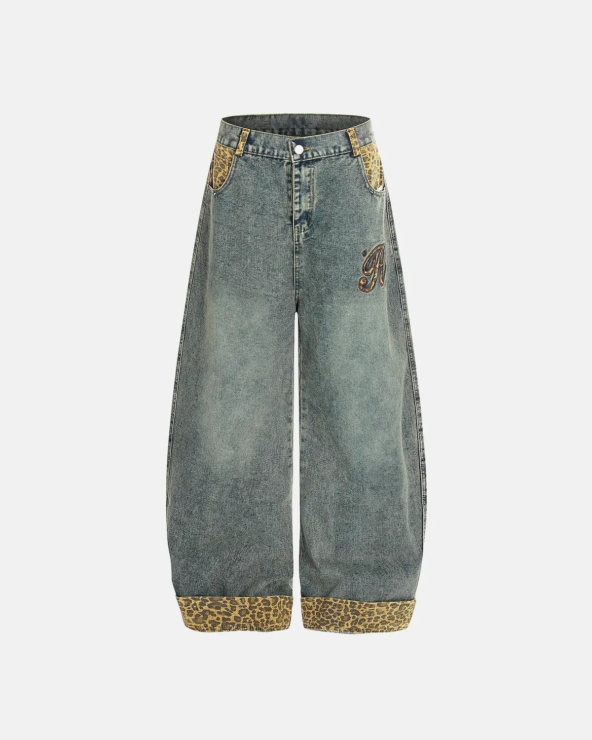 Leopard Patchwork Embroidery Baggy Jeans | Inflation Streetwear