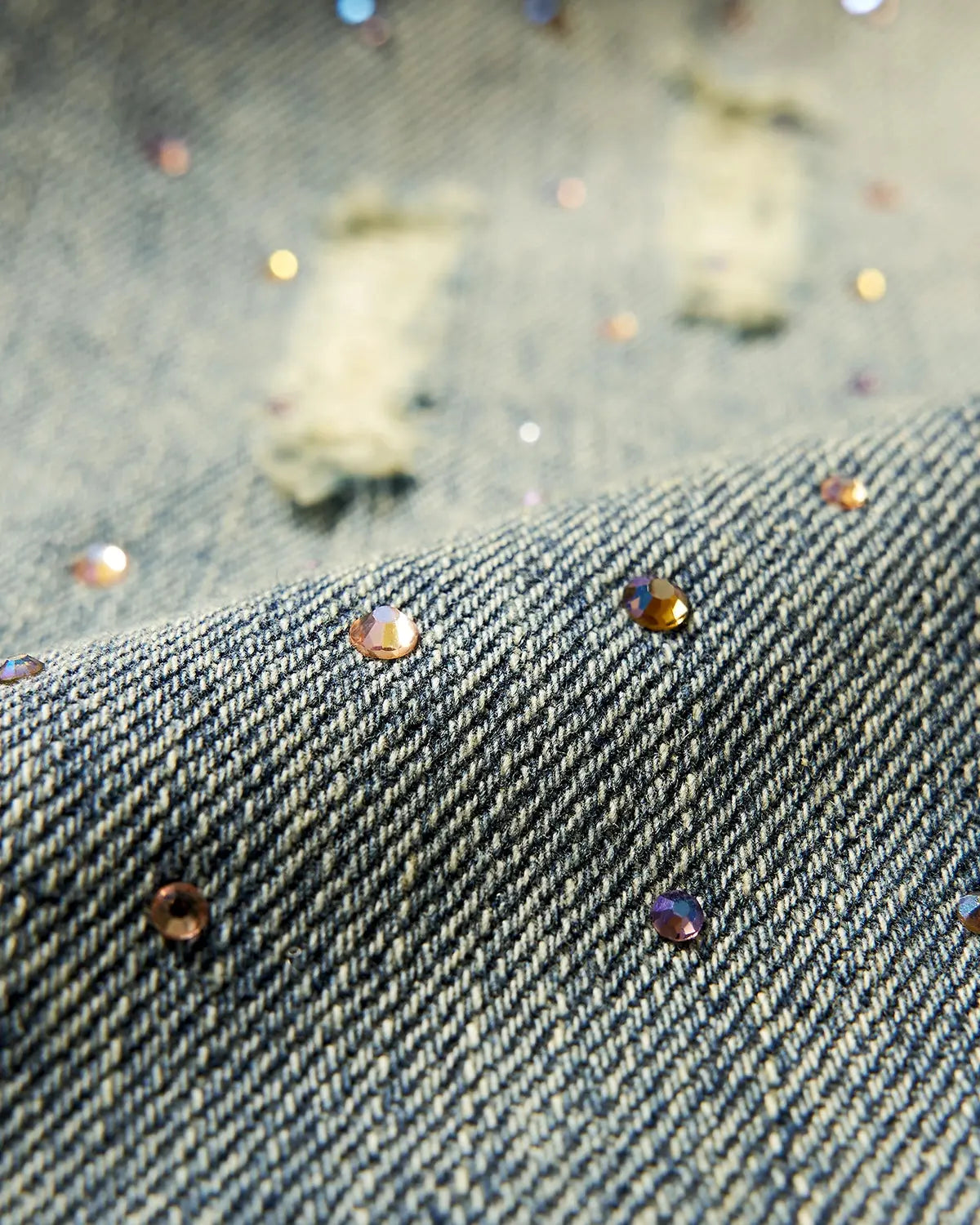 Colorful Rhinestones Ripped Baggy Jeans | Inflation Streetwear