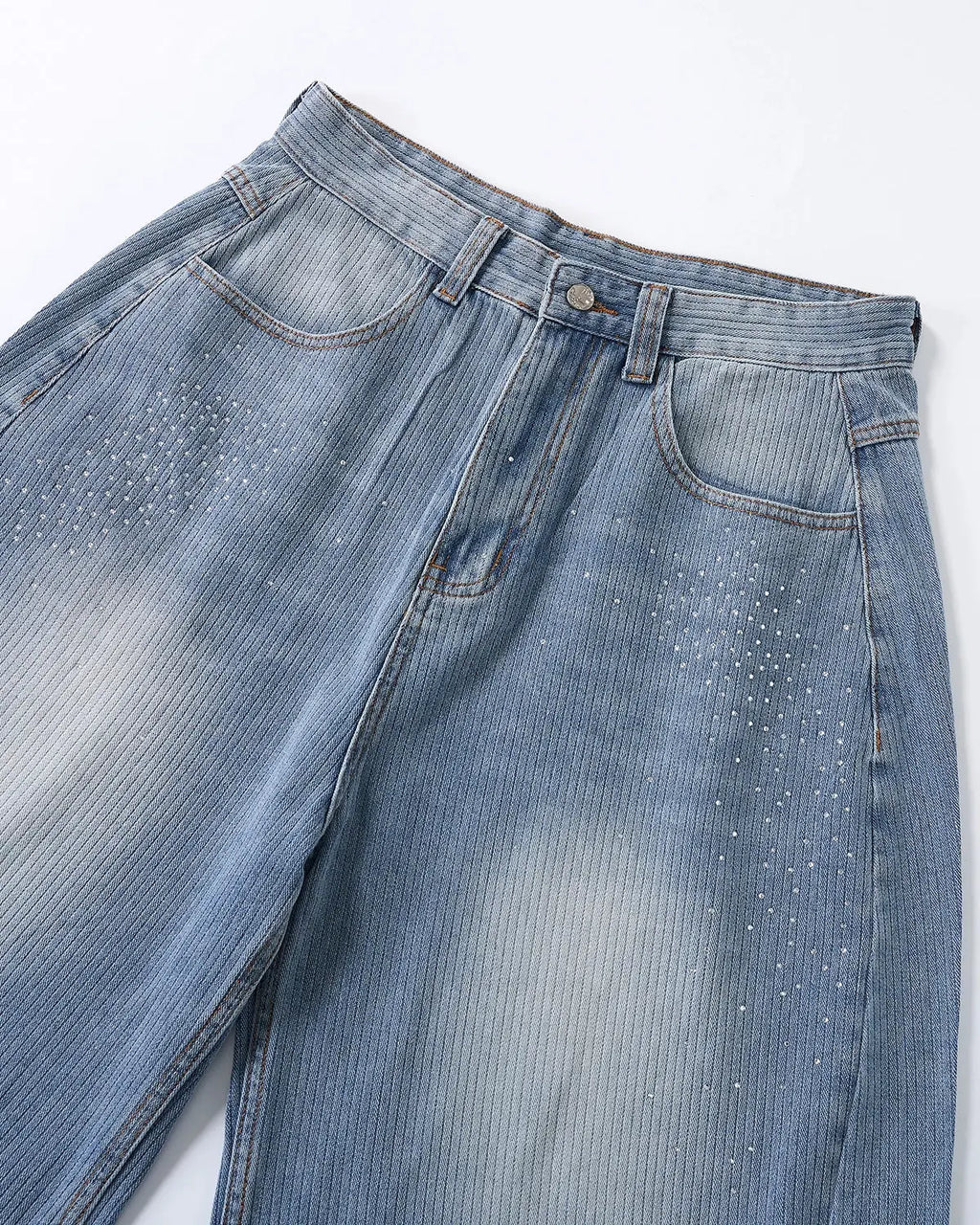 Star Rhinestone Longline Denim Shorts | Inflation Streetwear