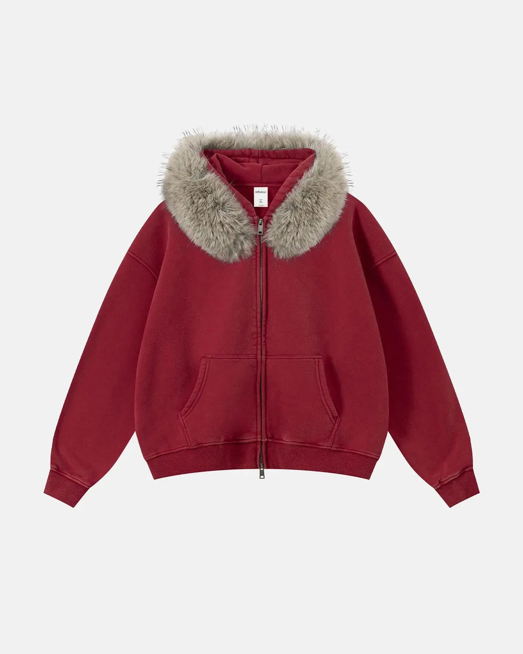 Faux Fur Collar Acid Wash Zip Up Hoodies | Inflation Streetwear