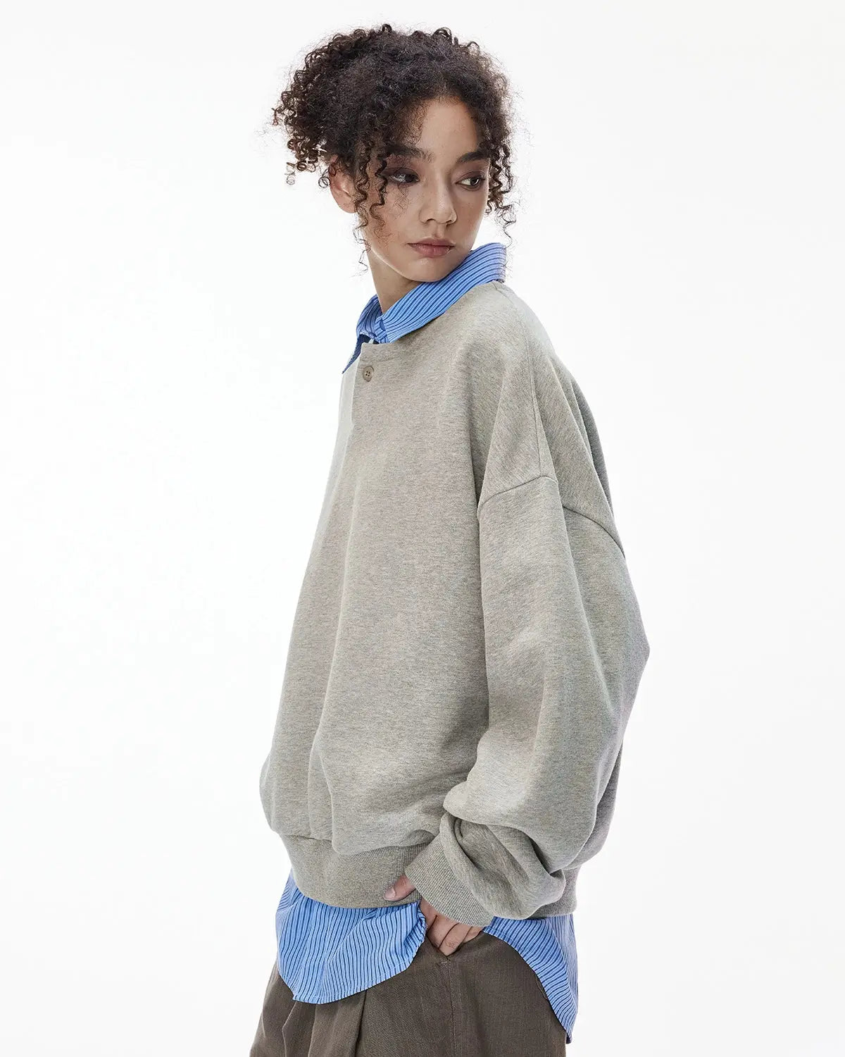 Boxy Fit Henley Collar Sweatshirt | Inflation Streetwear