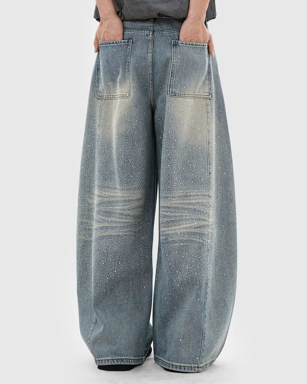Rhinestone Washed Barrel Baggy Jeans | Inflation Streetwear