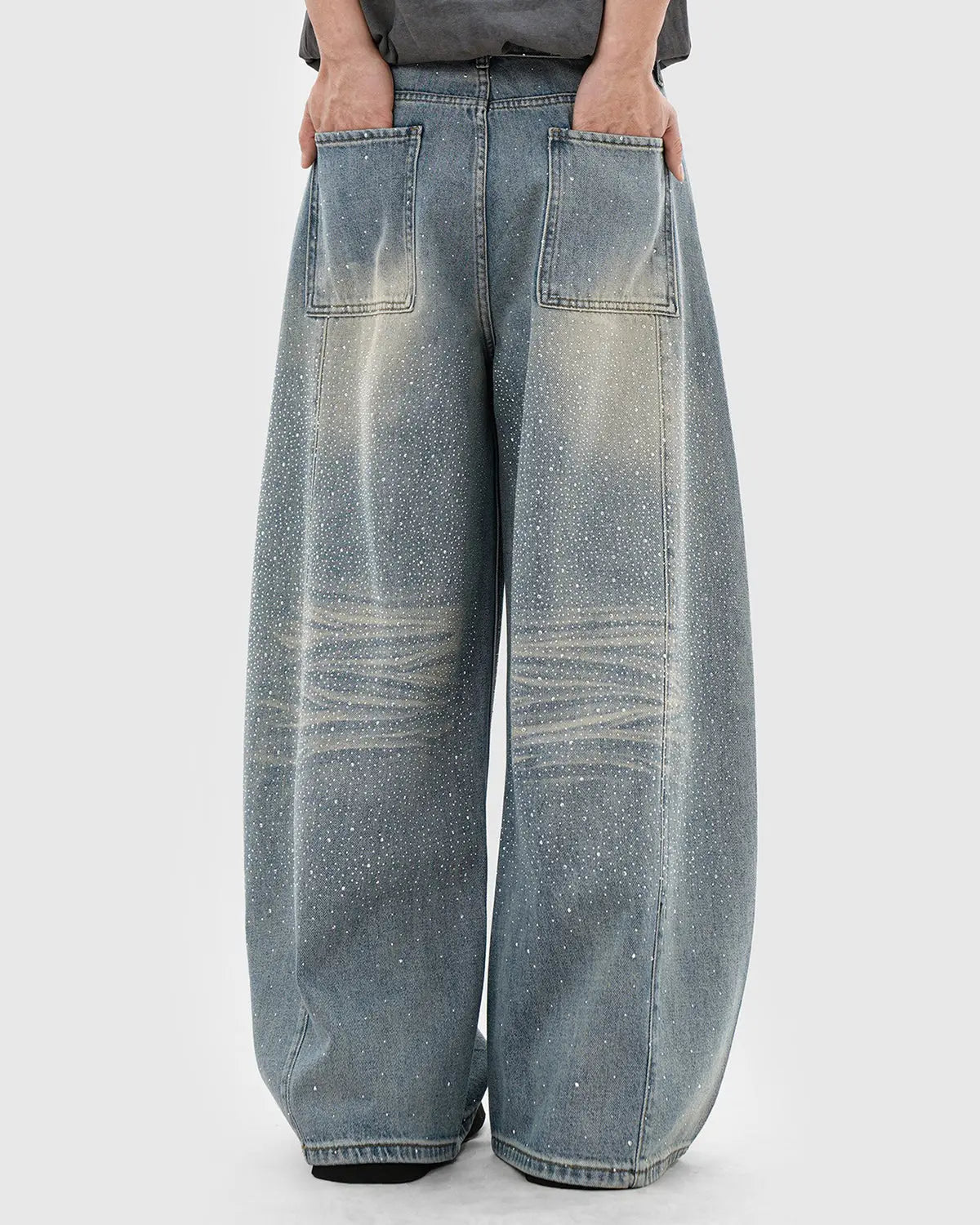 Rhinestone Washed Barrel Baggy Jeans | Inflation Streetwear