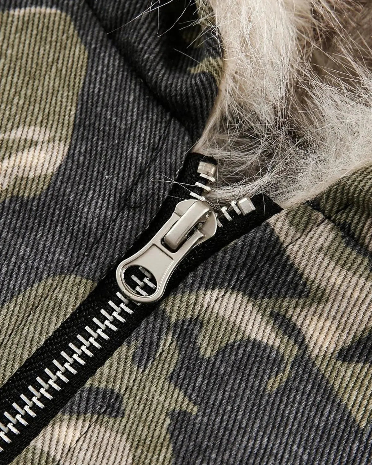 Camo Faux Fur Padded Hooded Jacket | INFLATION Streetwear
