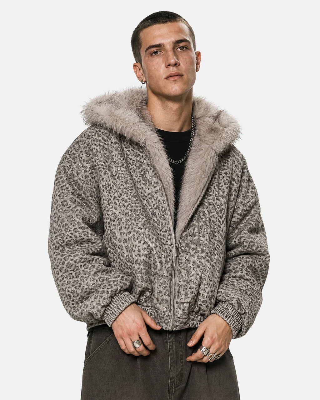 Leopard Faux Fur Lined Bomber Jacket | Inflation Streetwear