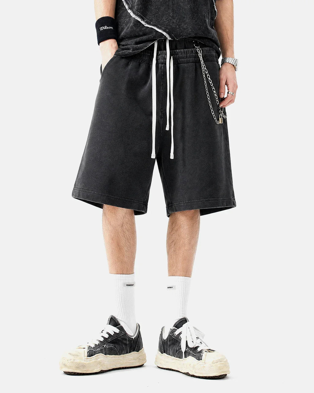 Double Waist Acid Wash Sweat Shorts | Inflation Streetwear