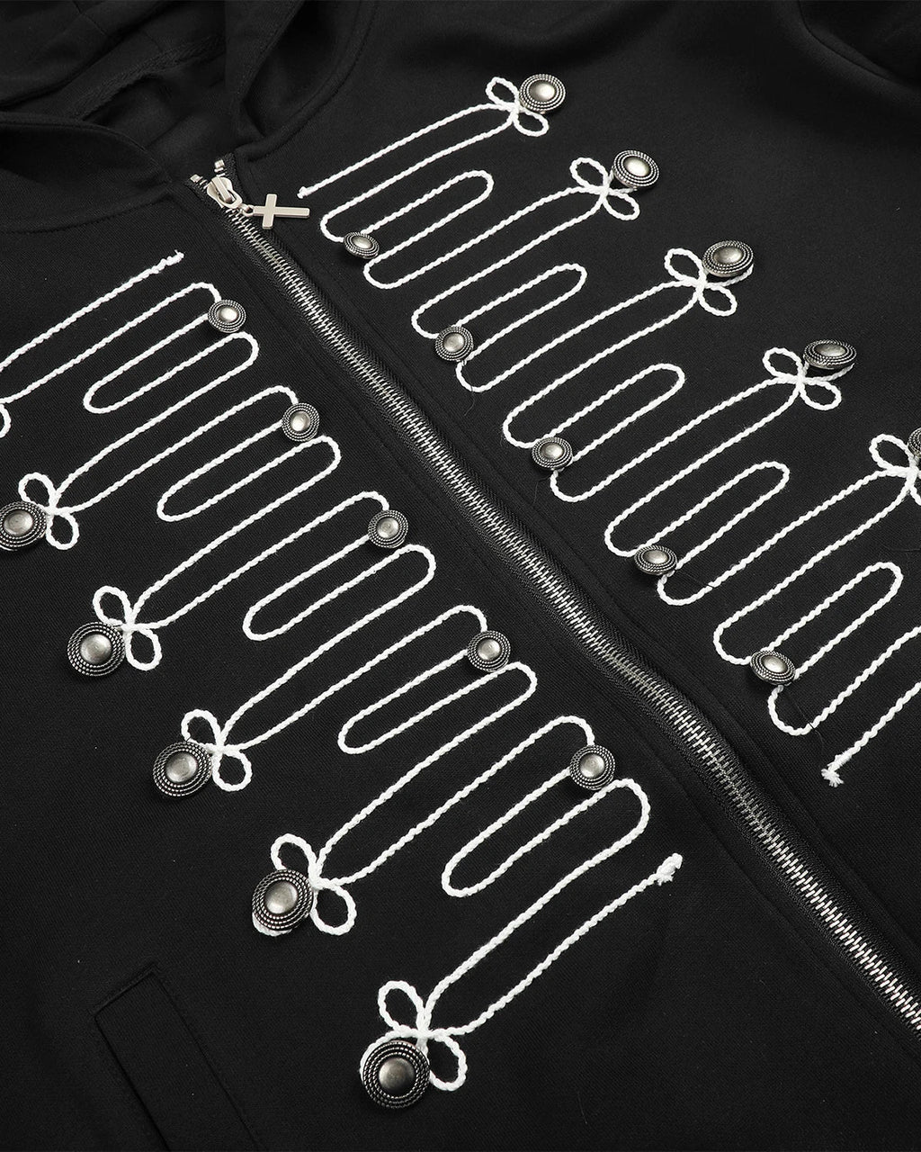Braided Embroidery Boxy Zip Up Hoodie | Inflation Streetwear