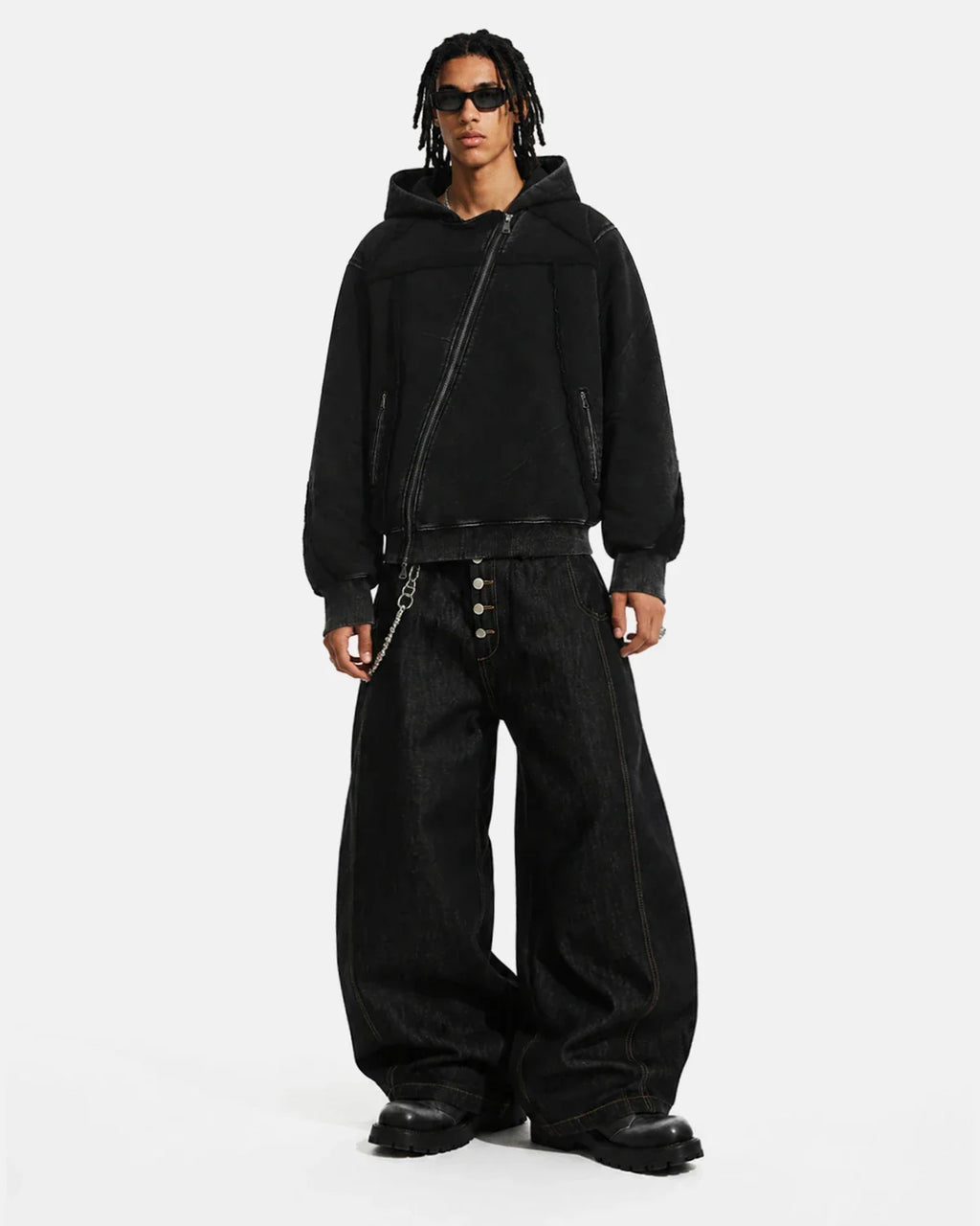 Washed Boxy Asymmetric Zip Up Hoodie | Inflation Streetwear