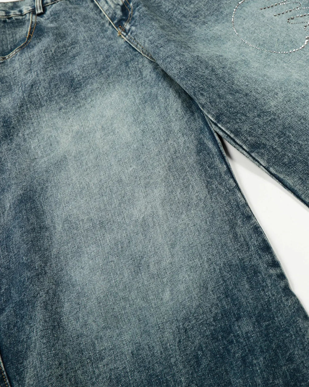 Rhinestone Acid Wash Baggy Jeans | Inflation Streetwear