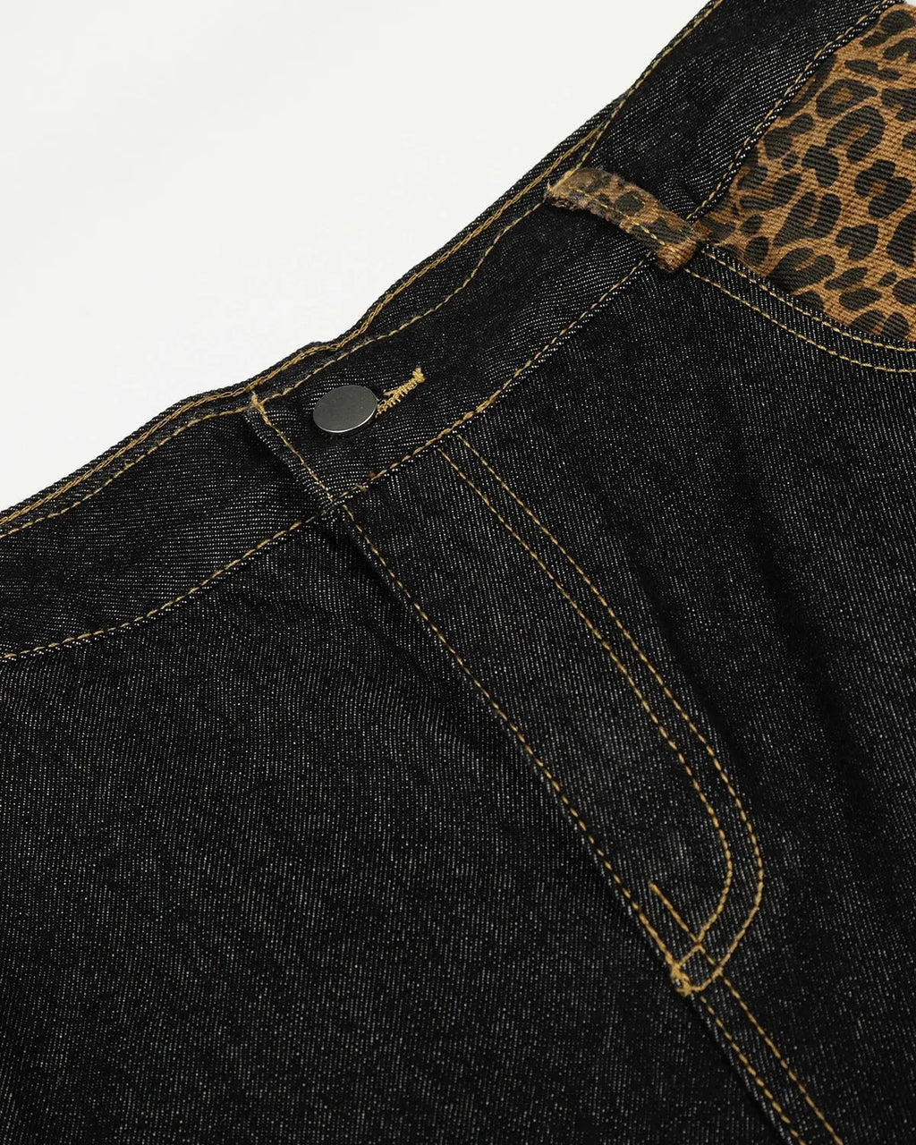 Leopard Patchwork Embroidery Baggy Jeans | Inflation Streetwear