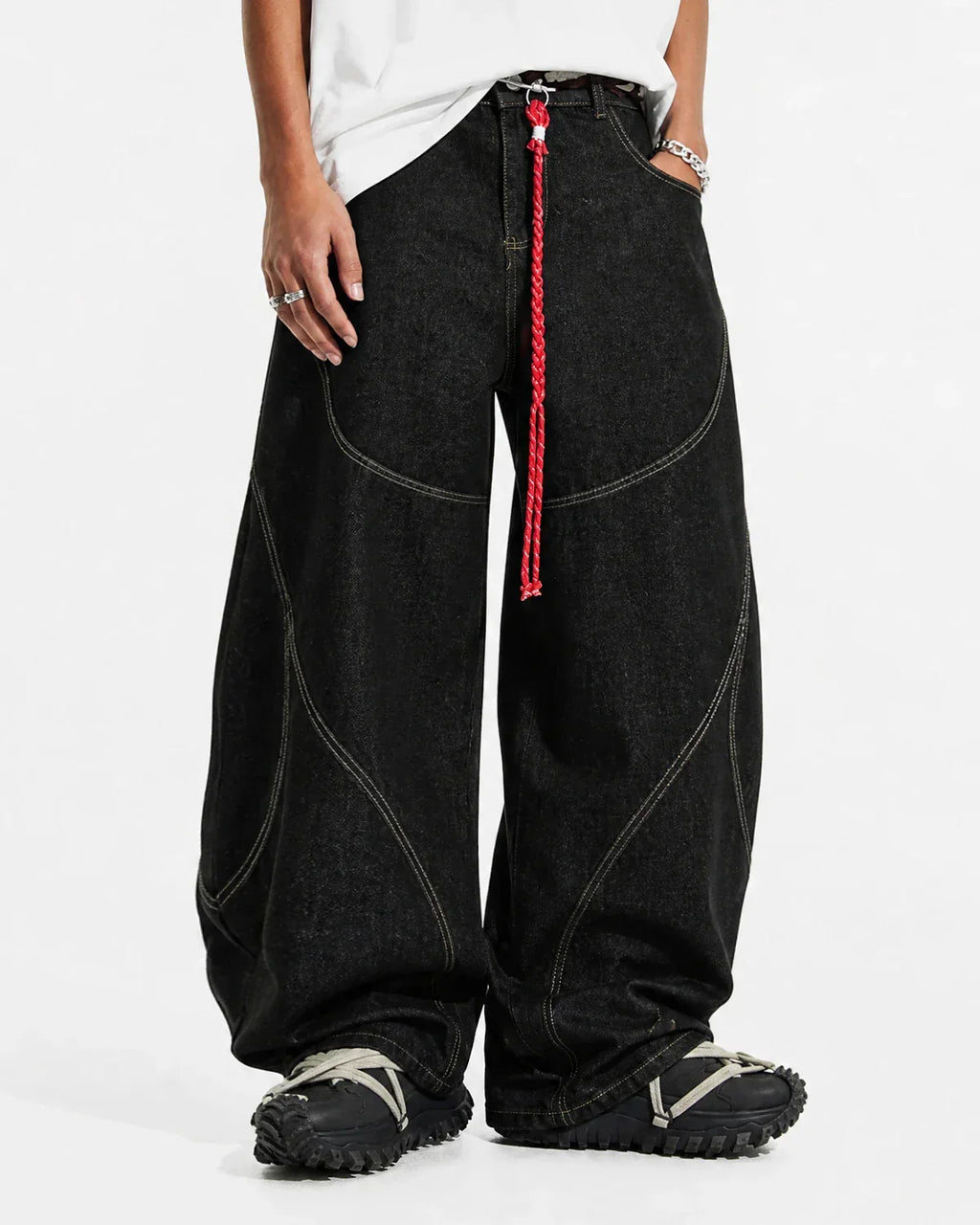 Acid Wash Stitching Baggy Jeans | Inflation Streetwear