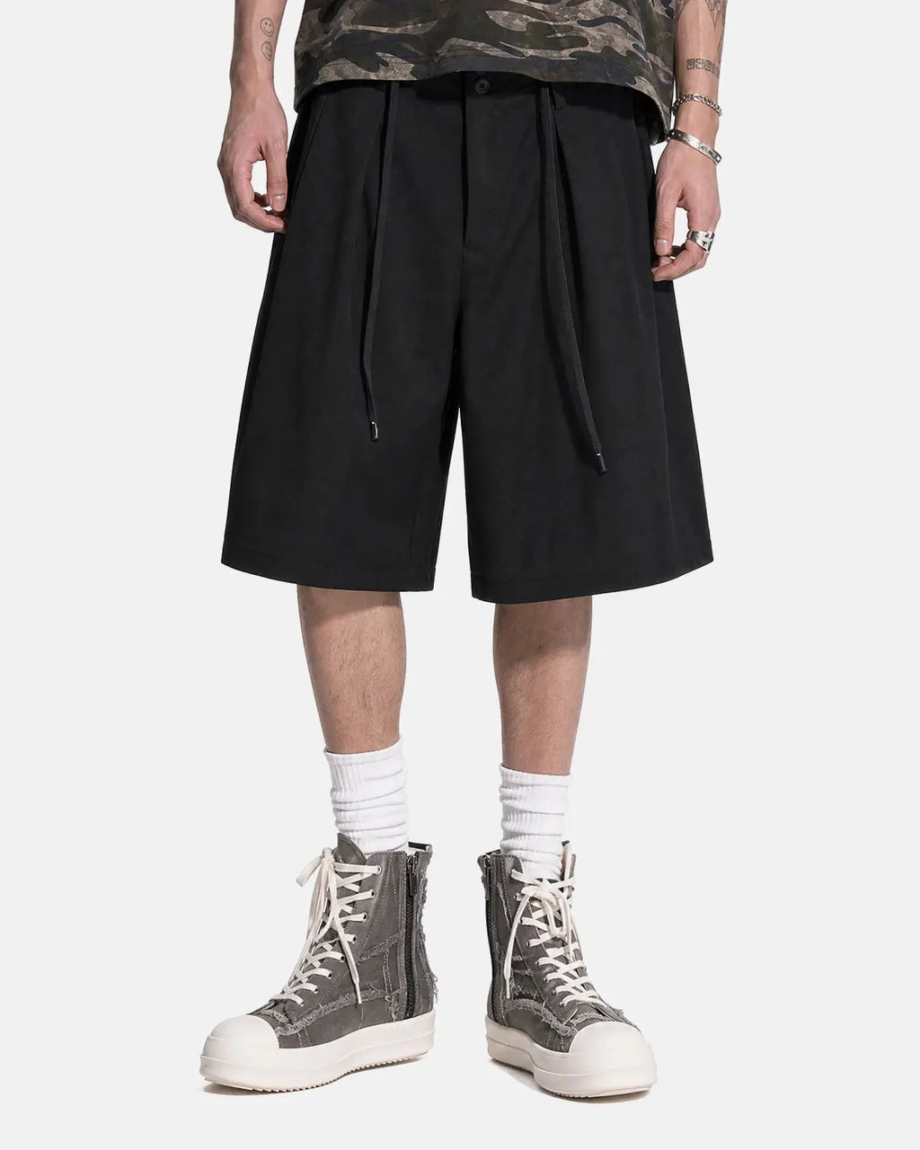 Drawstring Wide-Leg Tailored Shorts | Inflation Streetwear