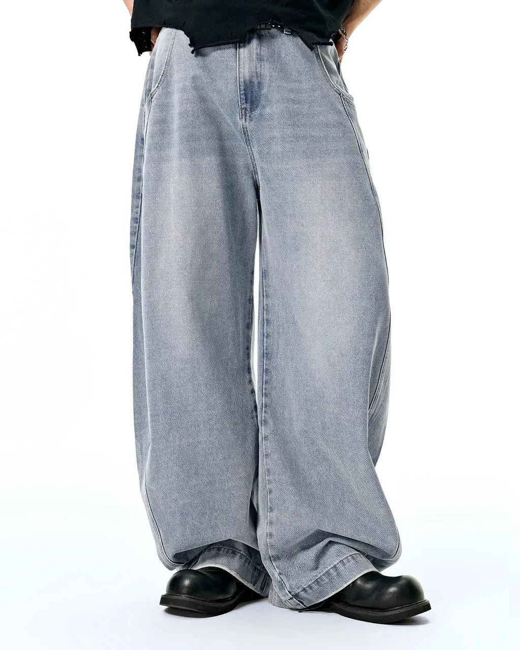 Acid Washed Distressed Barrel Jeans | Inflation Streetwear