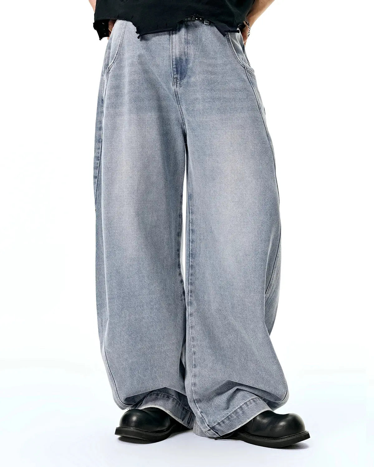 Acid Washed Distressed Barrel Jeans | Inflation Streetwear