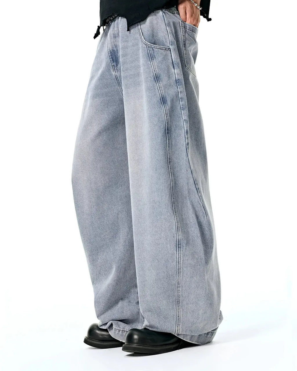Acid Washed Distressed Barrel Jeans | Inflation Streetwear