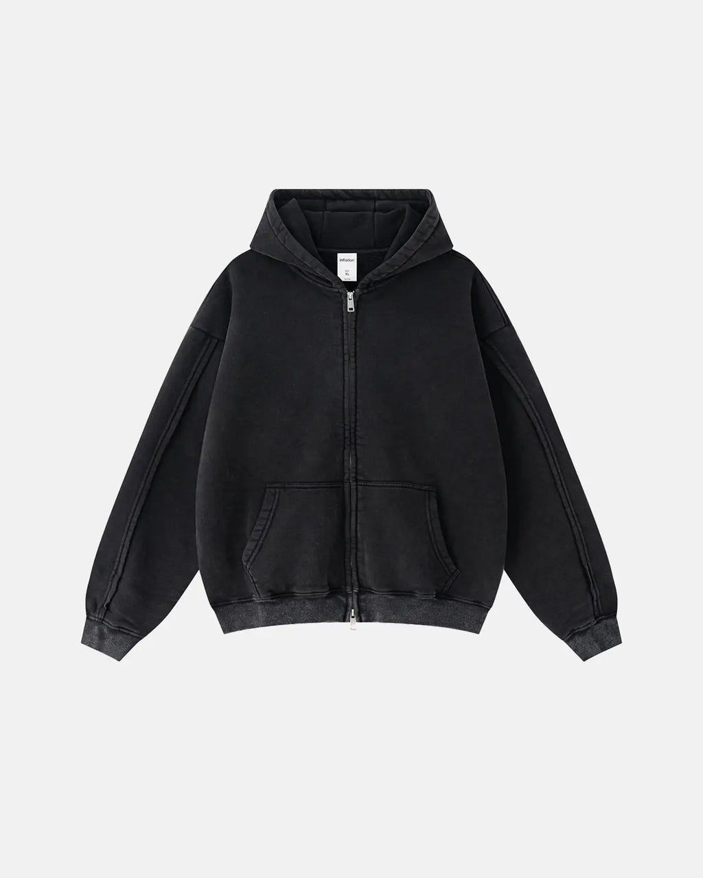 Washed Raw Edge Boxy Zip Up Hoodie | Inflation Streetwear