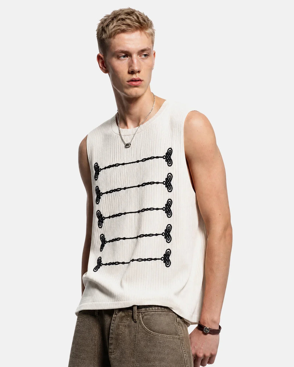 Embroidered Knit Tank Top | Inflation Streetwear