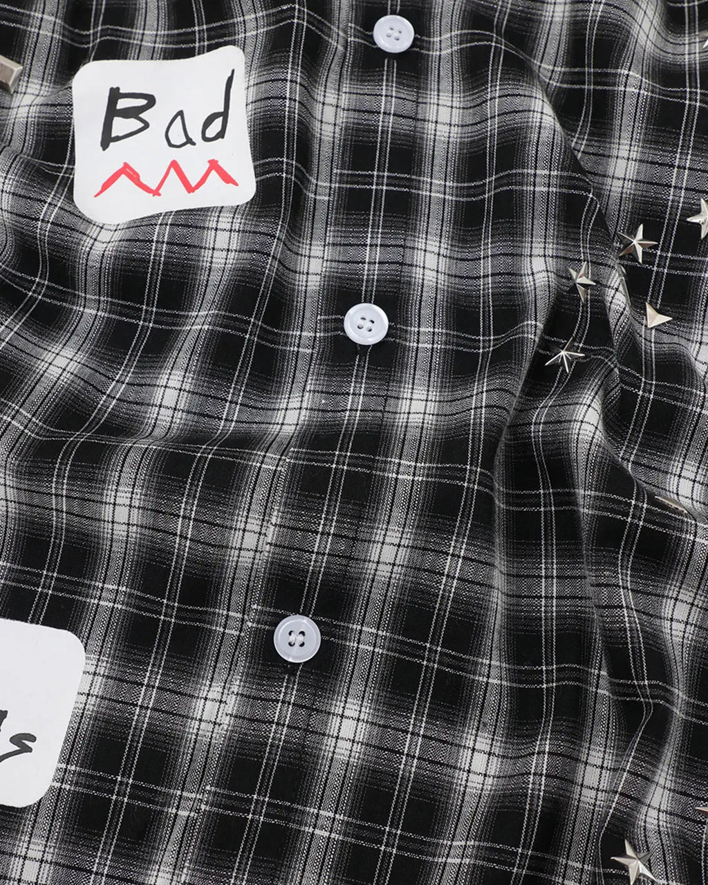 Plaid Sticker Graphic Studded Shirt | Inflation Streetwear