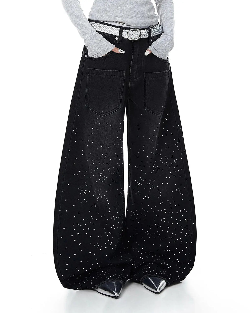 Acid Wash Rhinestone Baggy Jeans | Inflation Streetwear