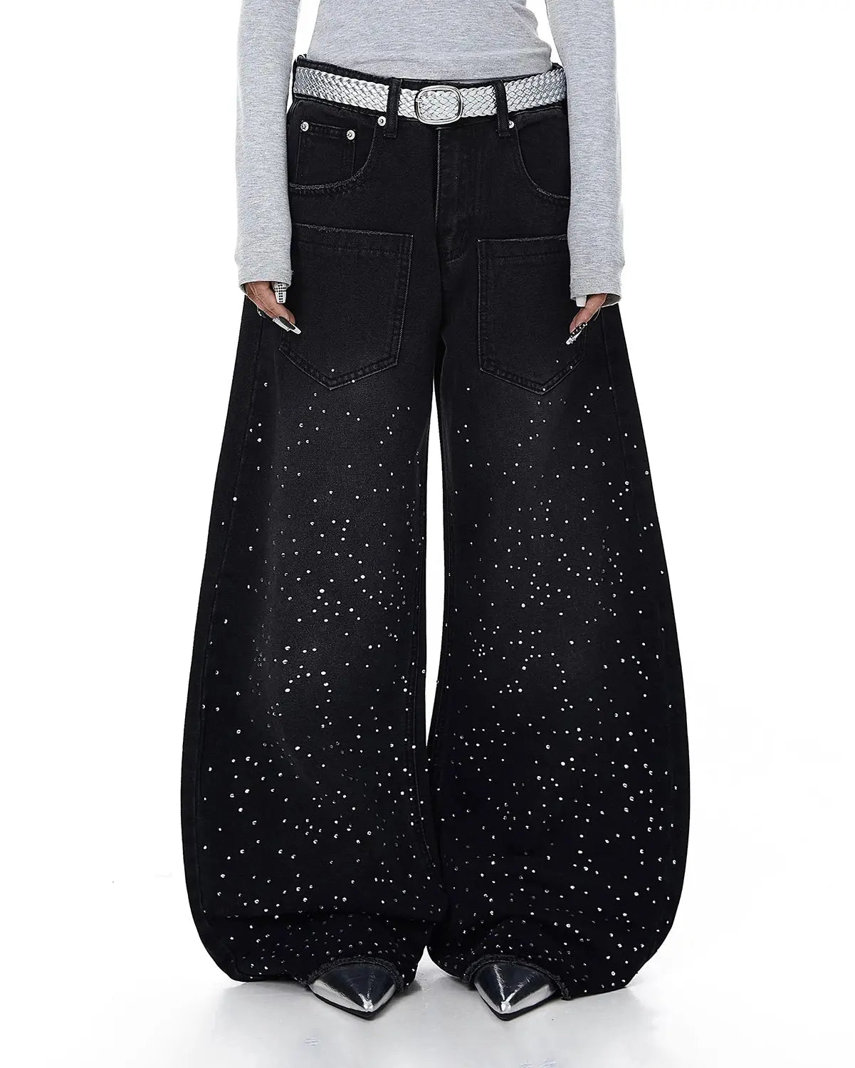Acid Wash Rhinestone Baggy Jeans | Inflation Streetwear