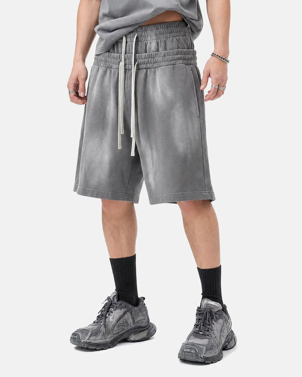 Double Waist Monkey Wash Sweat Shorts | Inflation Streetwear