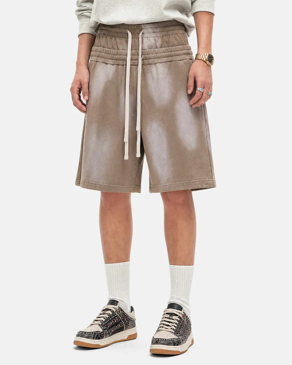 Double Waist Monkey Wash Sweat Shorts | Inflation Streetwear